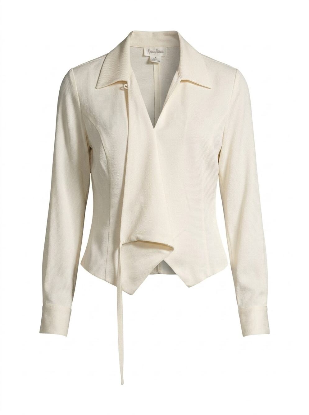 Neiman Marcus 100% Silk Ivory Wrap Tie Collared Blouse Women Size 4